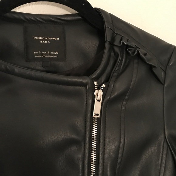 Zara Faux Leather Jacket with Frill Details - Picture 7 of 8